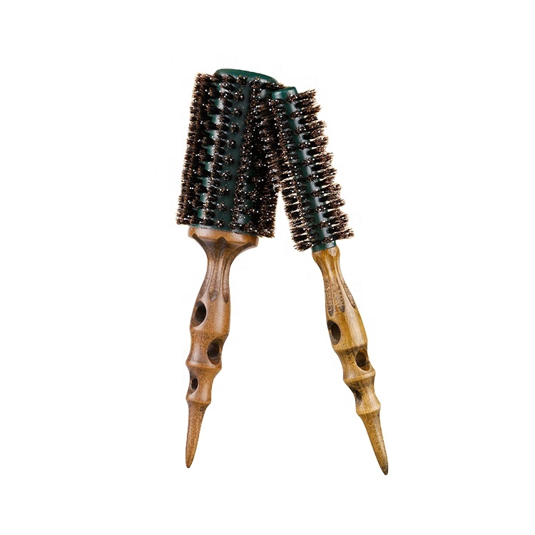 Hot Sell Professional Durable Custom Salon Round Handle Wooden Hard Hair Brush Comb With Boar Bristle